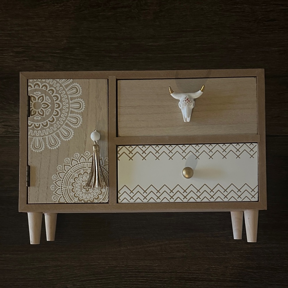 Boho Wooden Jewelry Box with Mandala Design